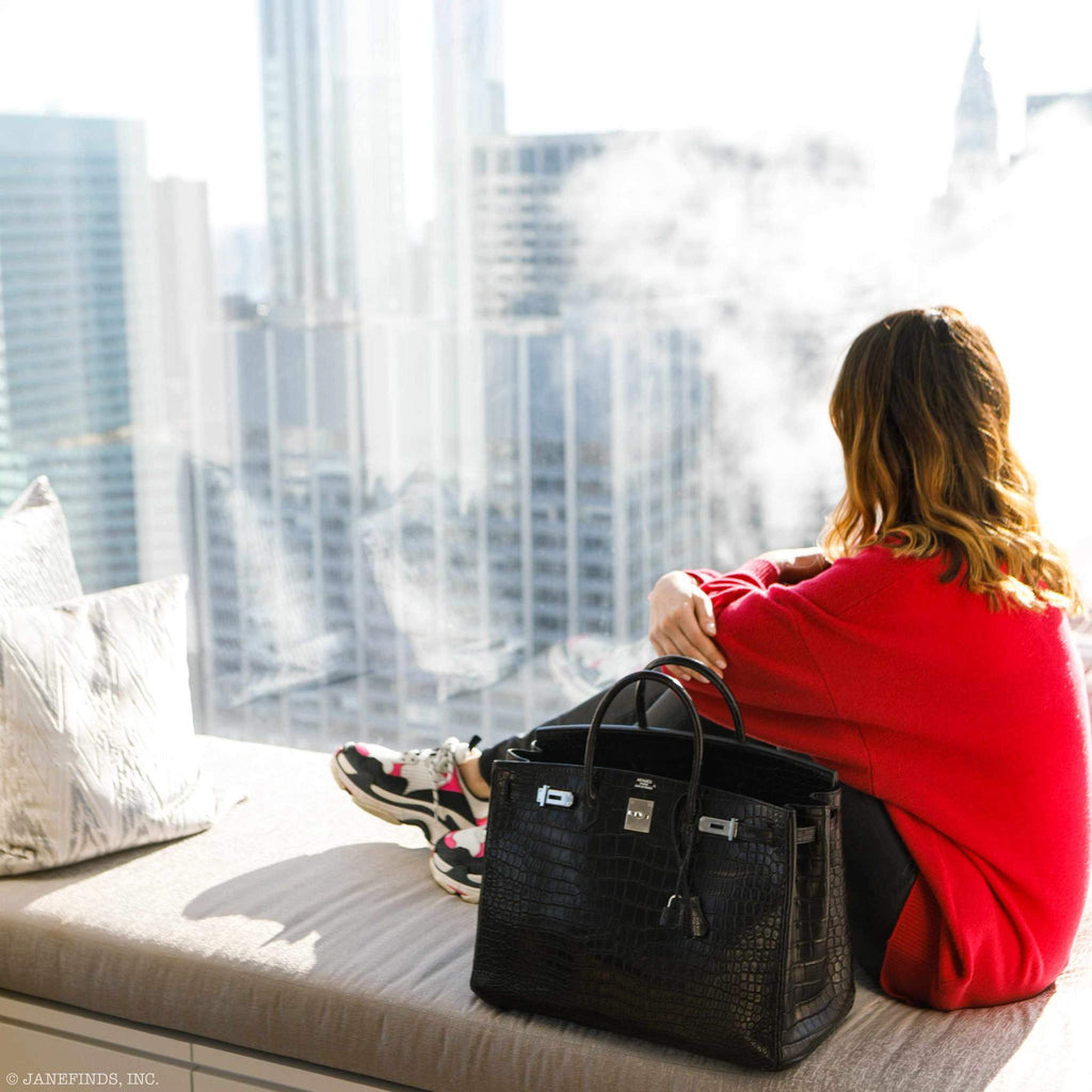 Hermes Birkin 40 Black Matte Porosus Crocodile Palladium Hardware - Exclusu