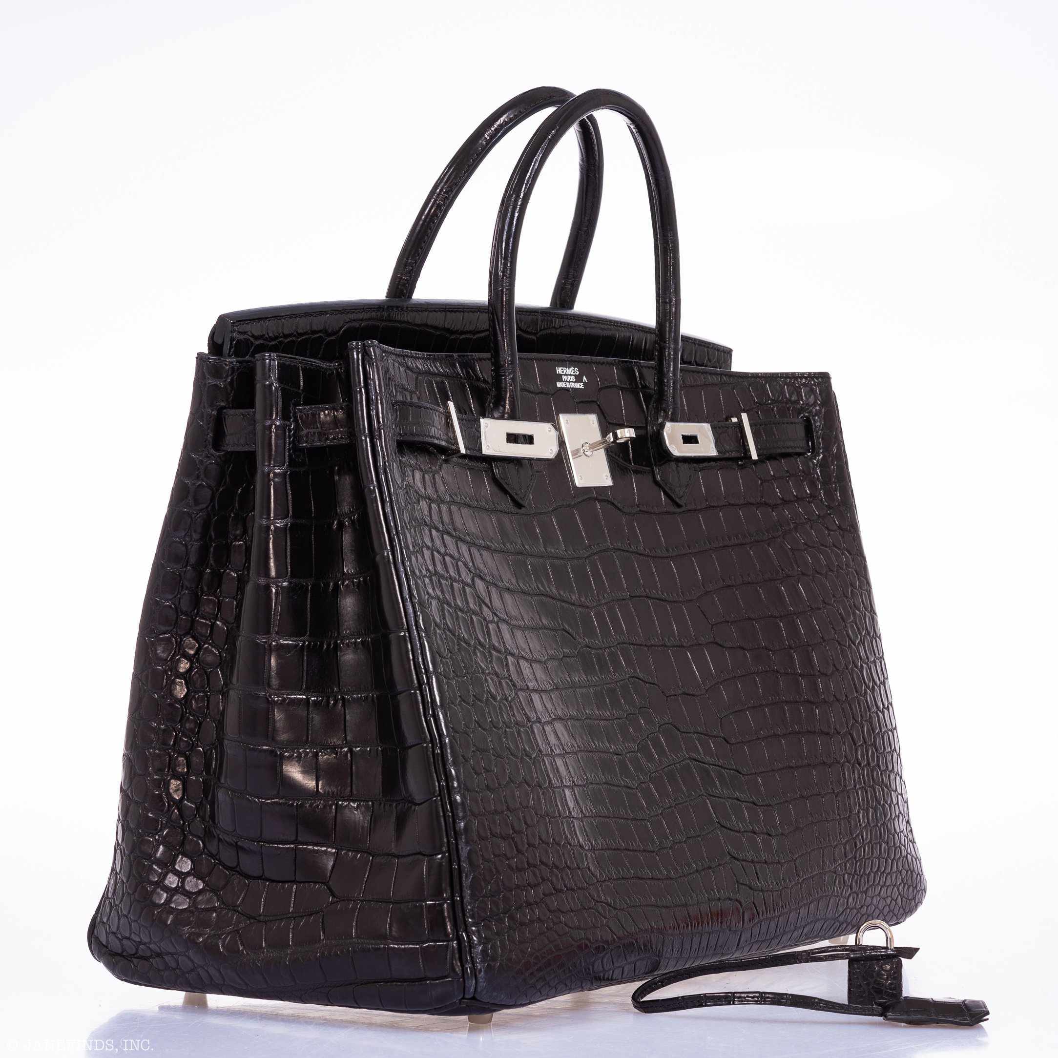 Hermes Birkin 40 Black Matte Porosus Crocodile Palladium Hardware - Exclusu