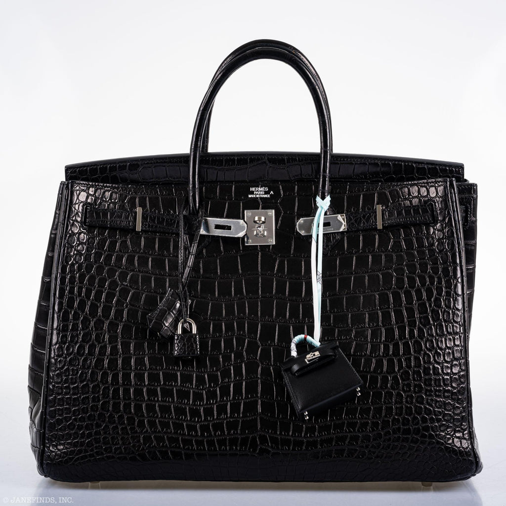 Hermes Birkin 40 Black Matte Porosus Crocodile Palladium Hardware - Exclusu