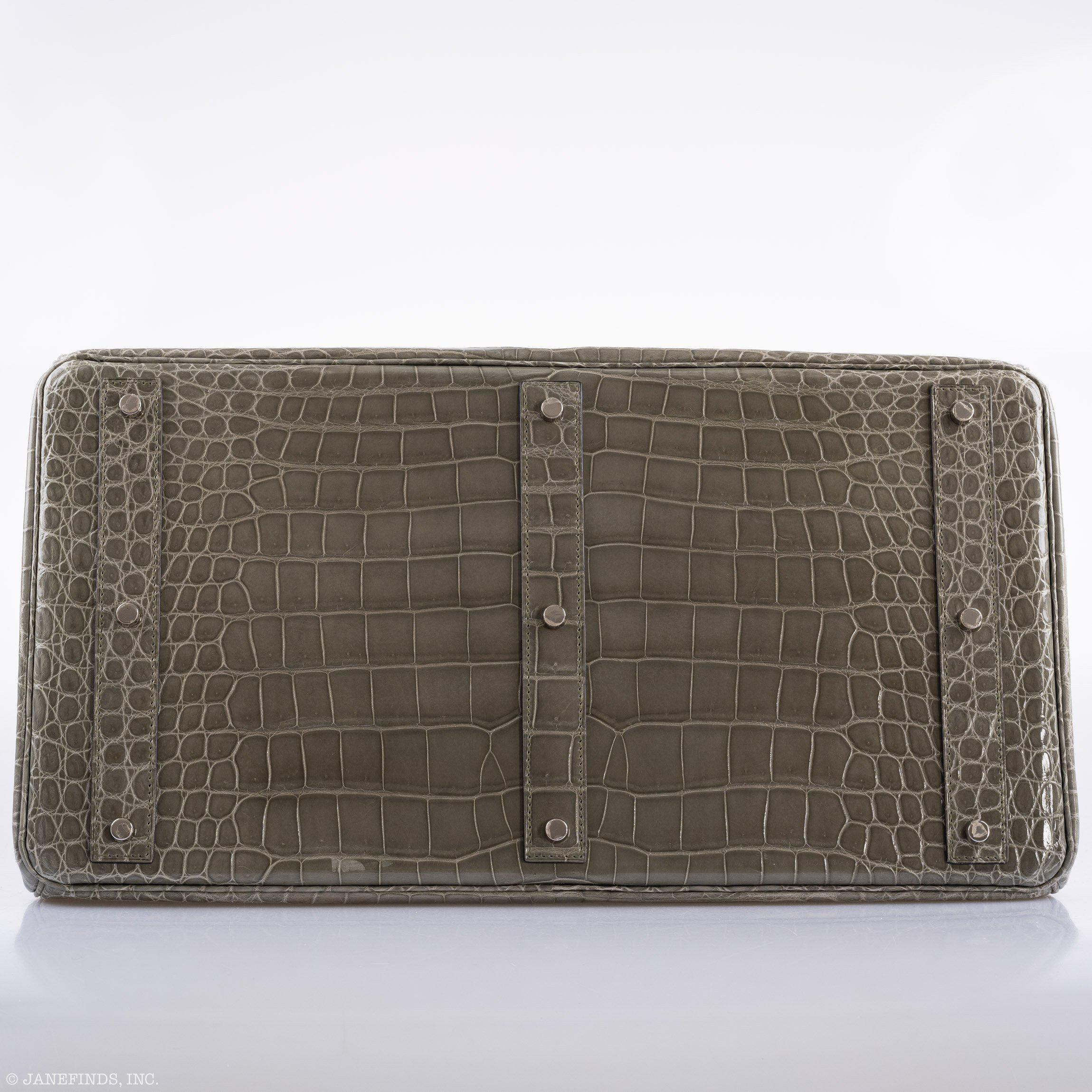 Hermes Birkin 50 HAC Gris Tourterelle Shiny Porosus Crocodile Palladium Hardware - Exclusu