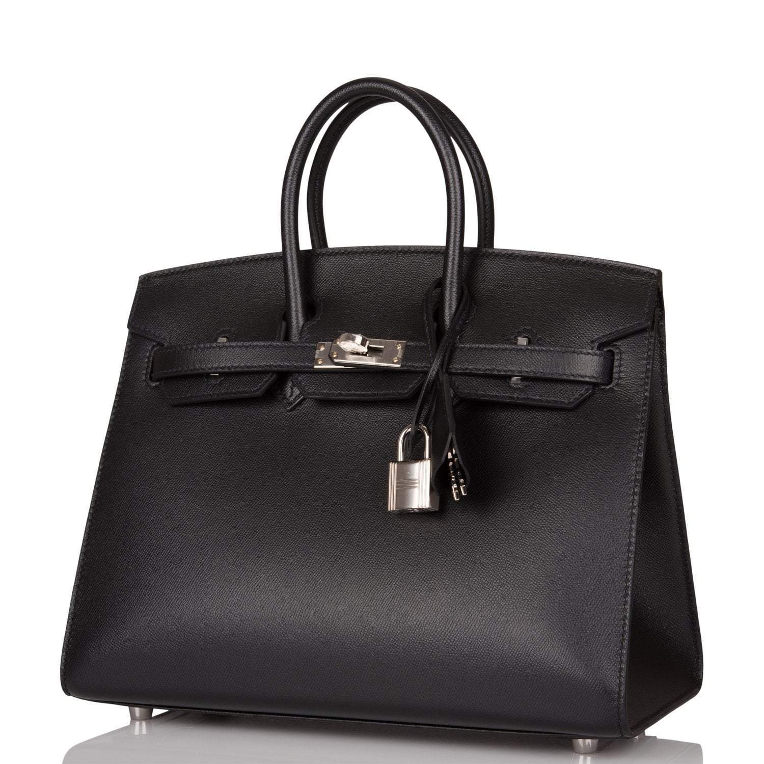 Hermes Birkin Sellier 25 Black Veau Madame Palladium Hardware - Exclusu