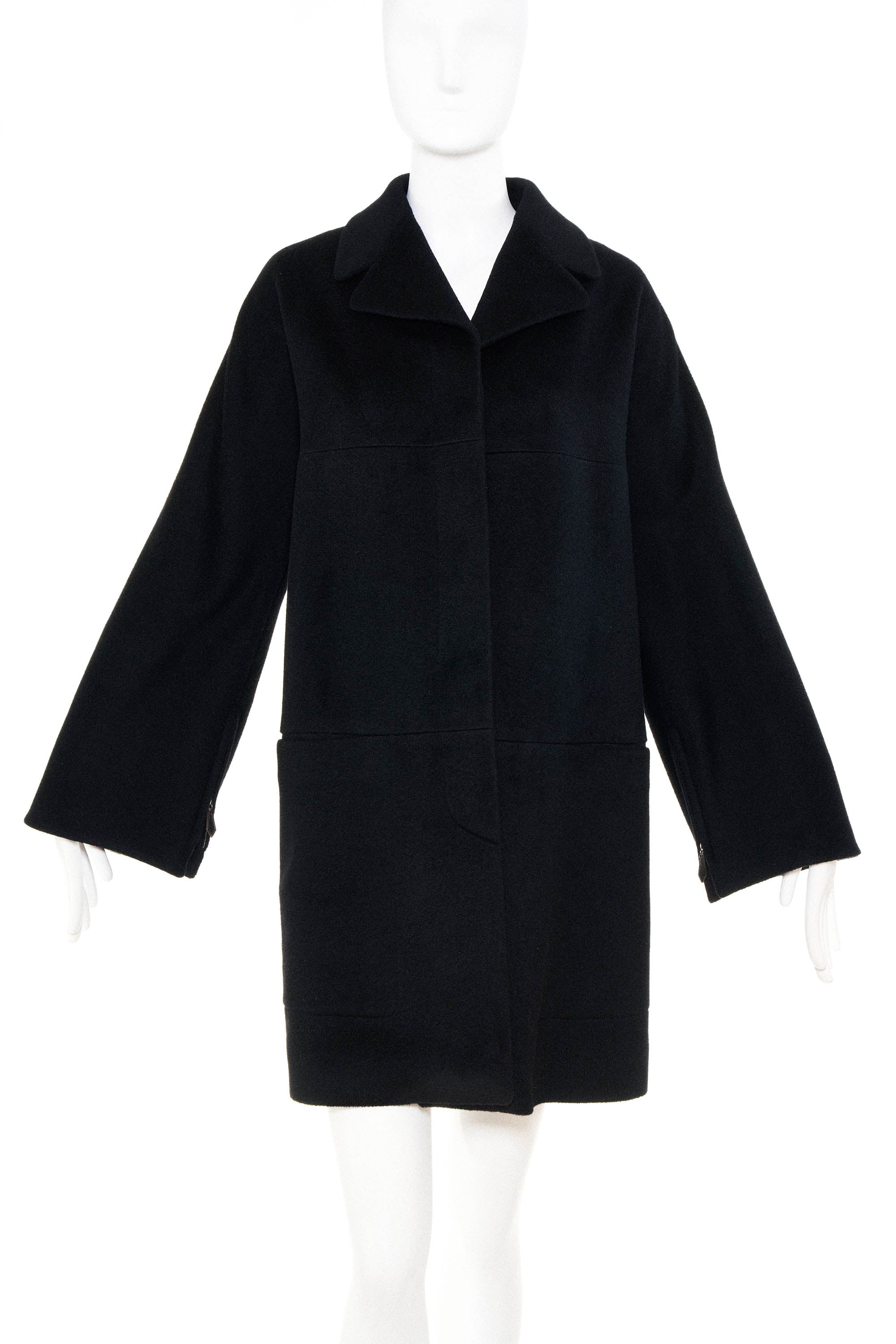 Hermes Black Cashmere Swing Coat Size 36 - Exclusu