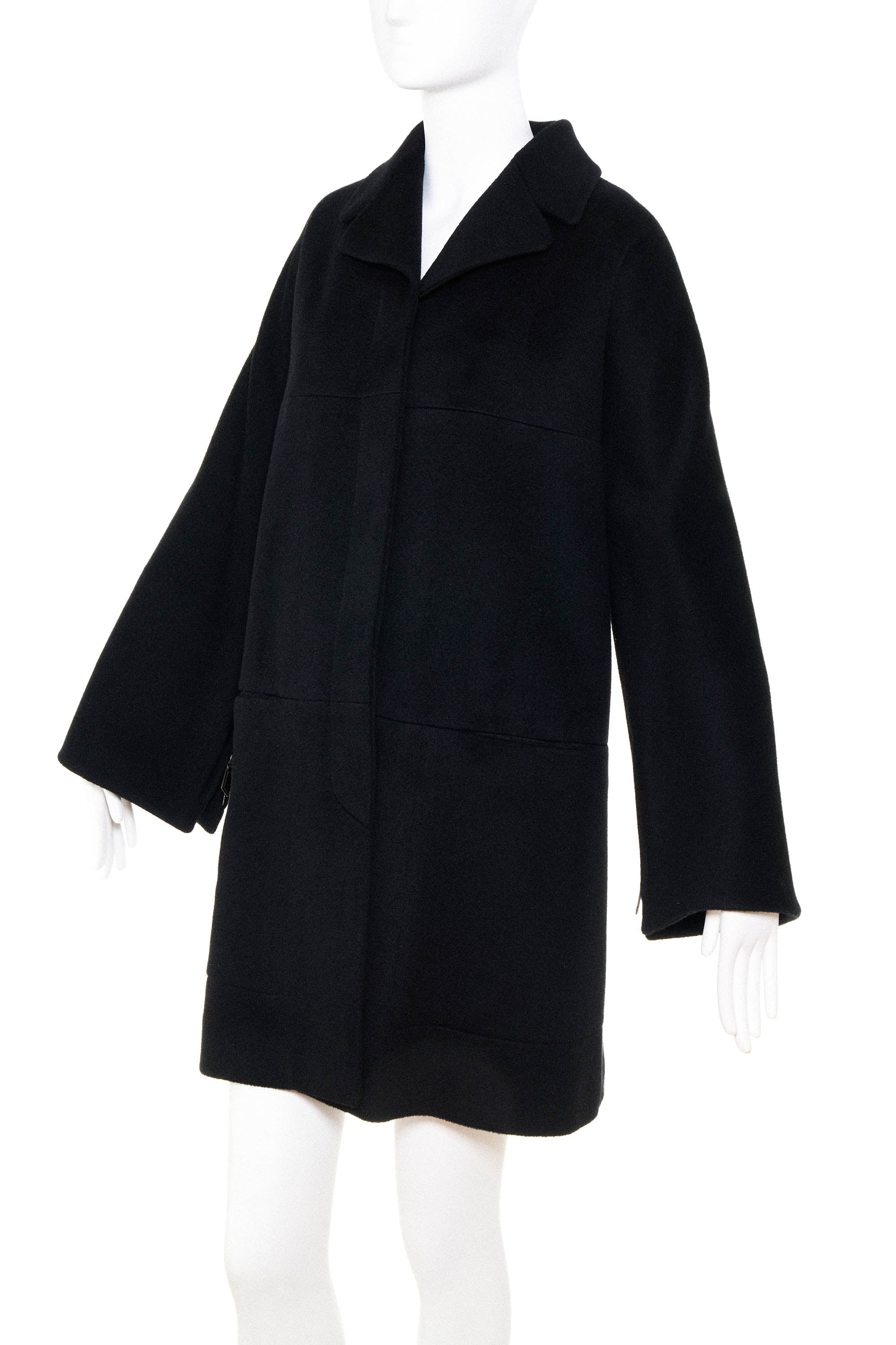 Hermes Black Cashmere Swing Coat Size 36 - Exclusu