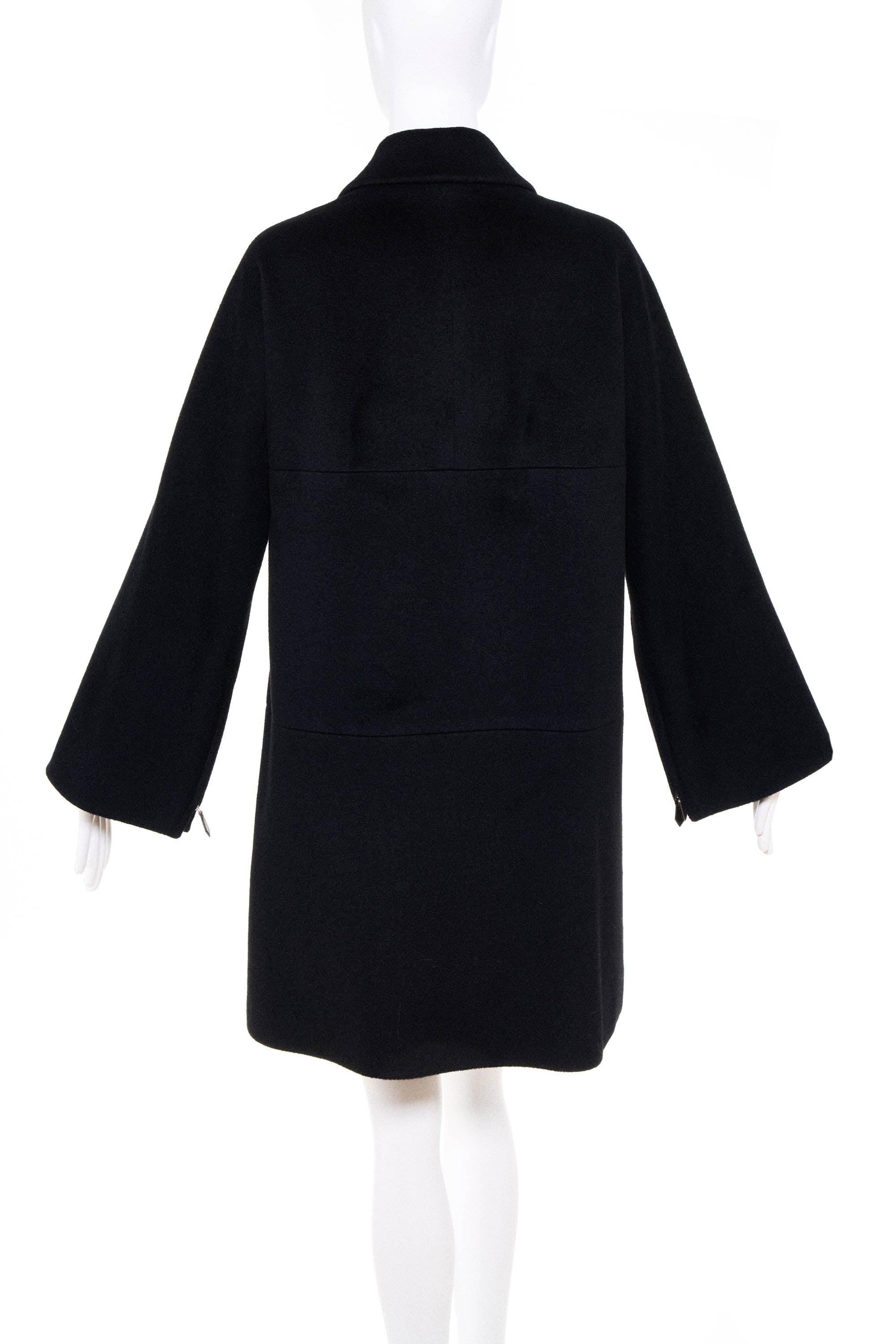 Hermes Black Cashmere Swing Coat Size 36 - Exclusu