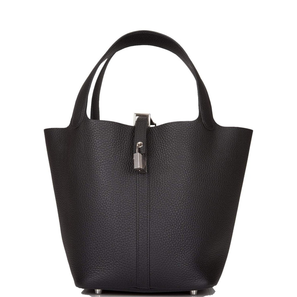 Hermes Black Clemence Picotin Lock 22cm Palladium Hardware - Exclusu
