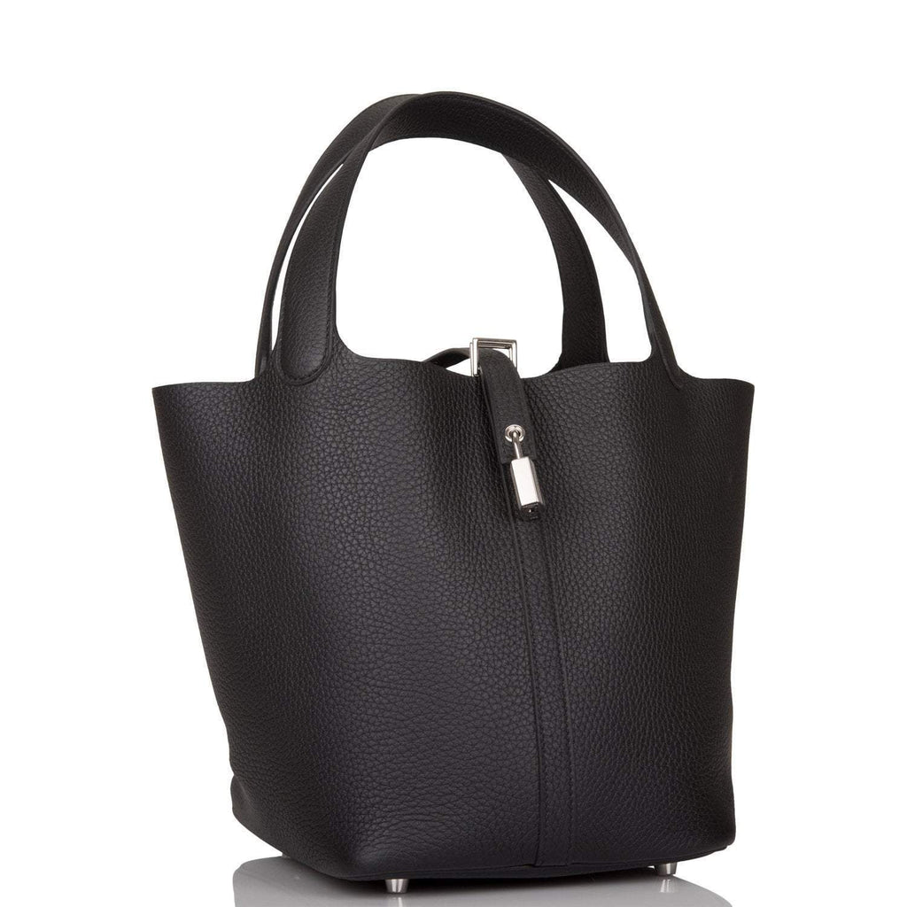 Hermes Black Clemence Picotin Lock 22cm Palladium Hardware - Exclusu