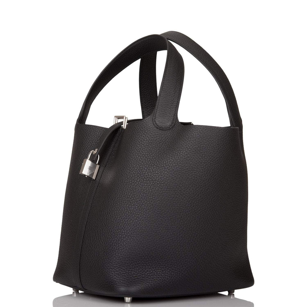 Hermes Black Clemence Picotin Lock 22cm Palladium Hardware - Exclusu