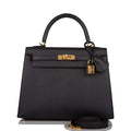 Hermes Black Epsom Sellier Kelly 25cm Gold Hardware - Exclusu