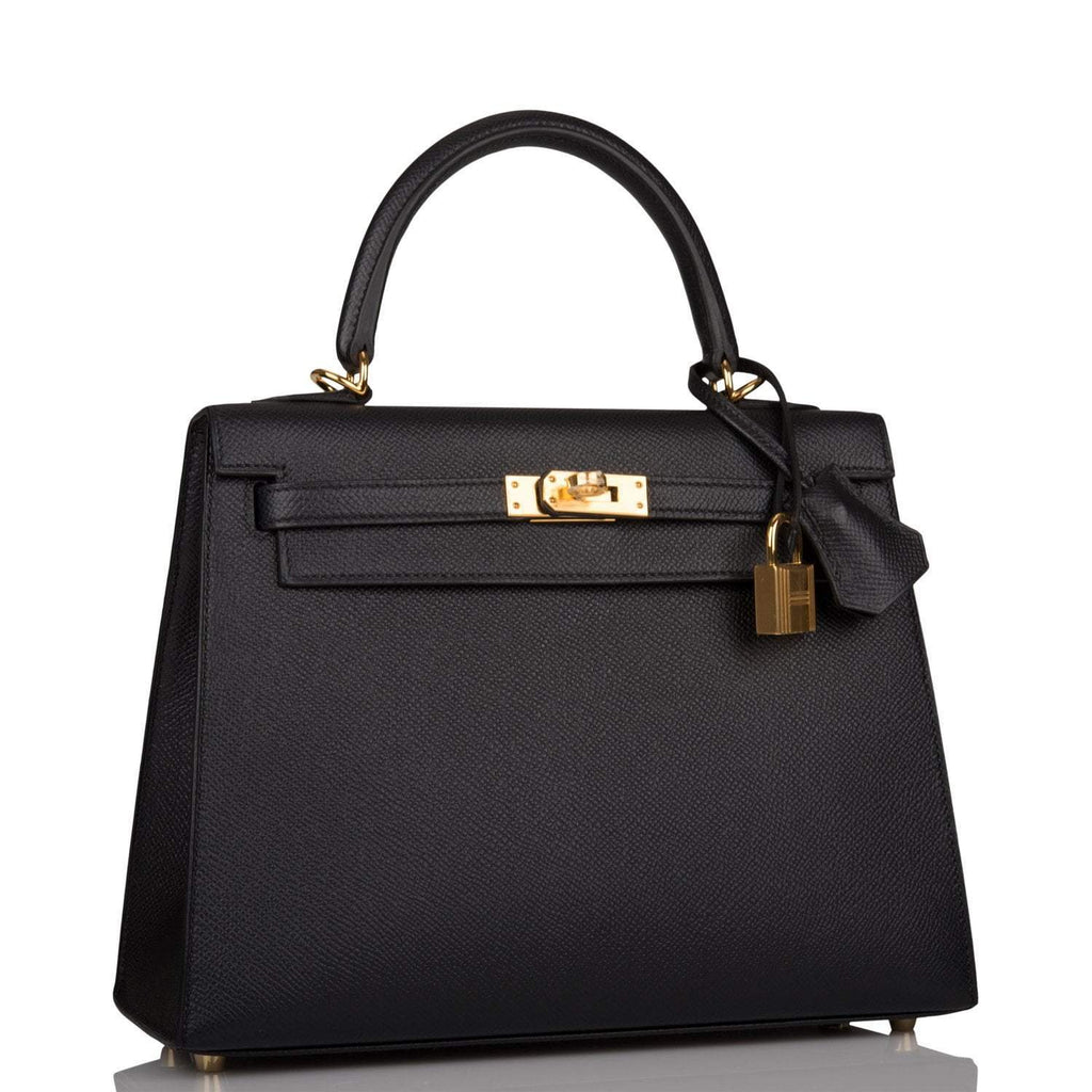 Hermes Black Epsom Sellier Kelly 25cm Gold Hardware - Exclusu