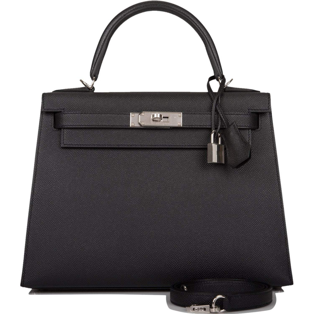 Hermes Black Epsom Sellier Kelly 28cm Palladium Hardware - Exclusu