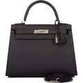 Hermes Black Epsom Sellier Kelly 28cm Palladium Hardware - Exclusu