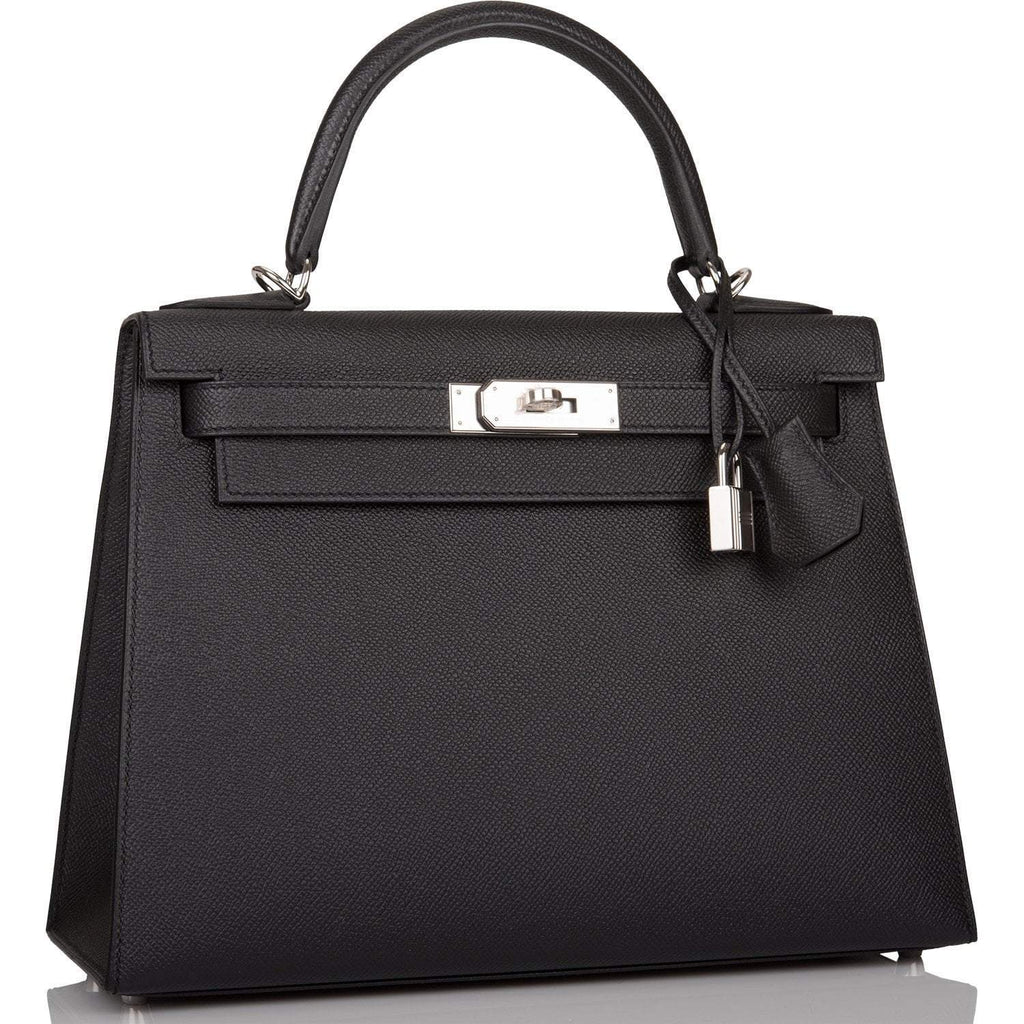 Hermes Black Epsom Sellier Kelly 28cm Palladium Hardware - Exclusu
