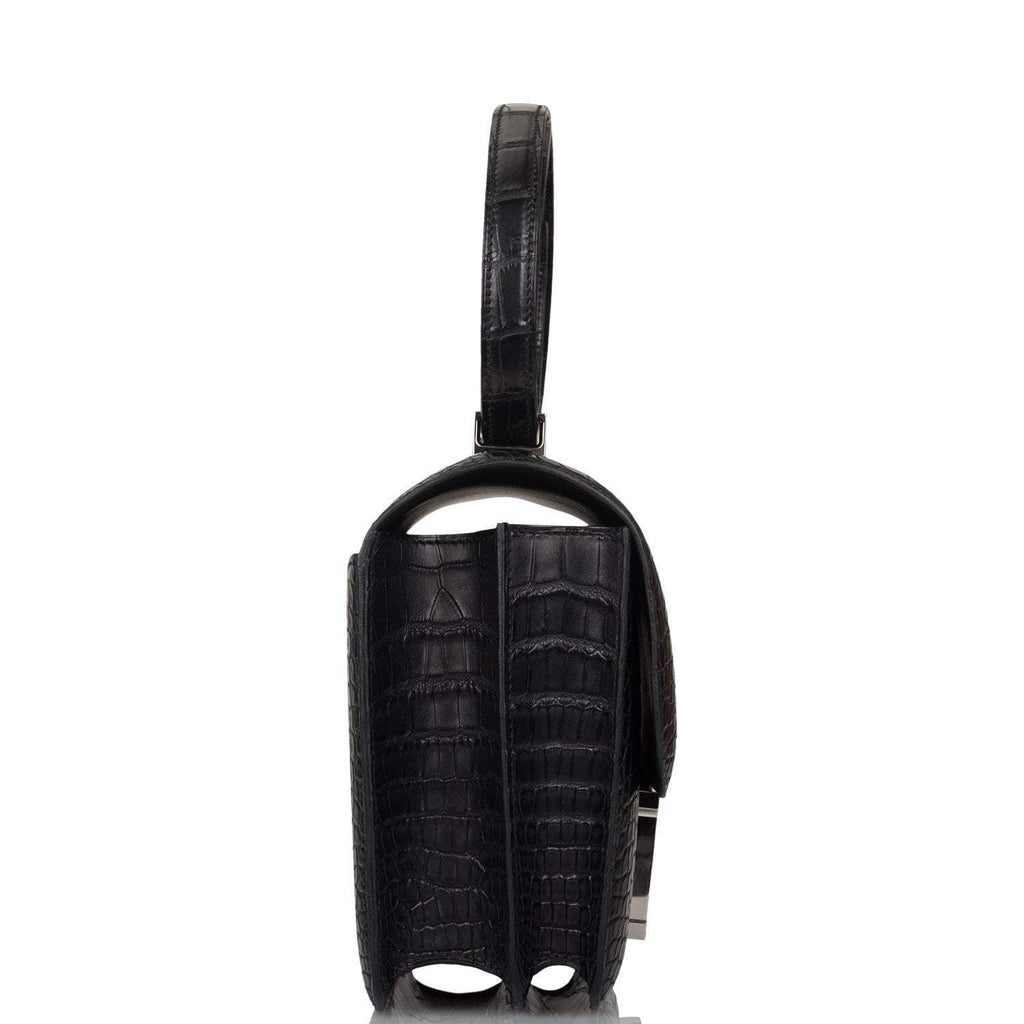Hermes Black Matte Alligator and Ombre Lizard Marquette Constance 24cm Palladium Hardware - Exclusu