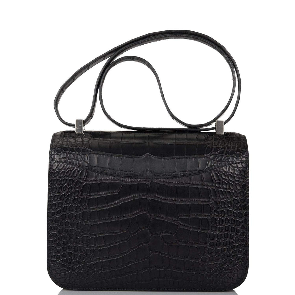 Hermes Black Matte Alligator and Ombre Lizard Marquette Constance 24cm Palladium Hardware - Exclusu