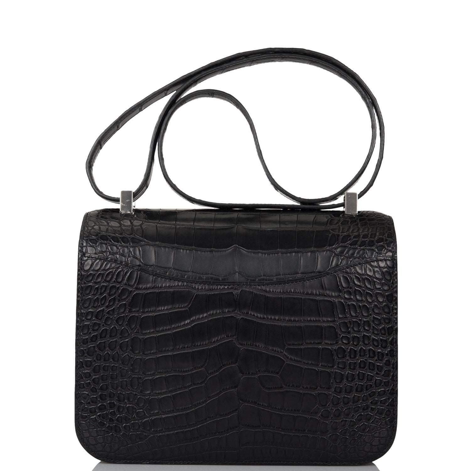 Hermes Black Matte Alligator and Ombre Lizard Marquette Constance 24cm Palladium Hardware - Exclusu