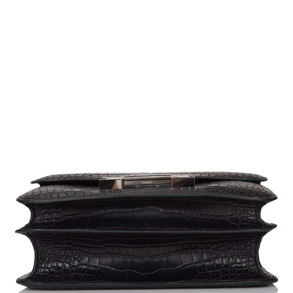 Hermes Black Matte Alligator and Ombre Lizard Marquette Constance 24cm Palladium Hardware - Exclusu