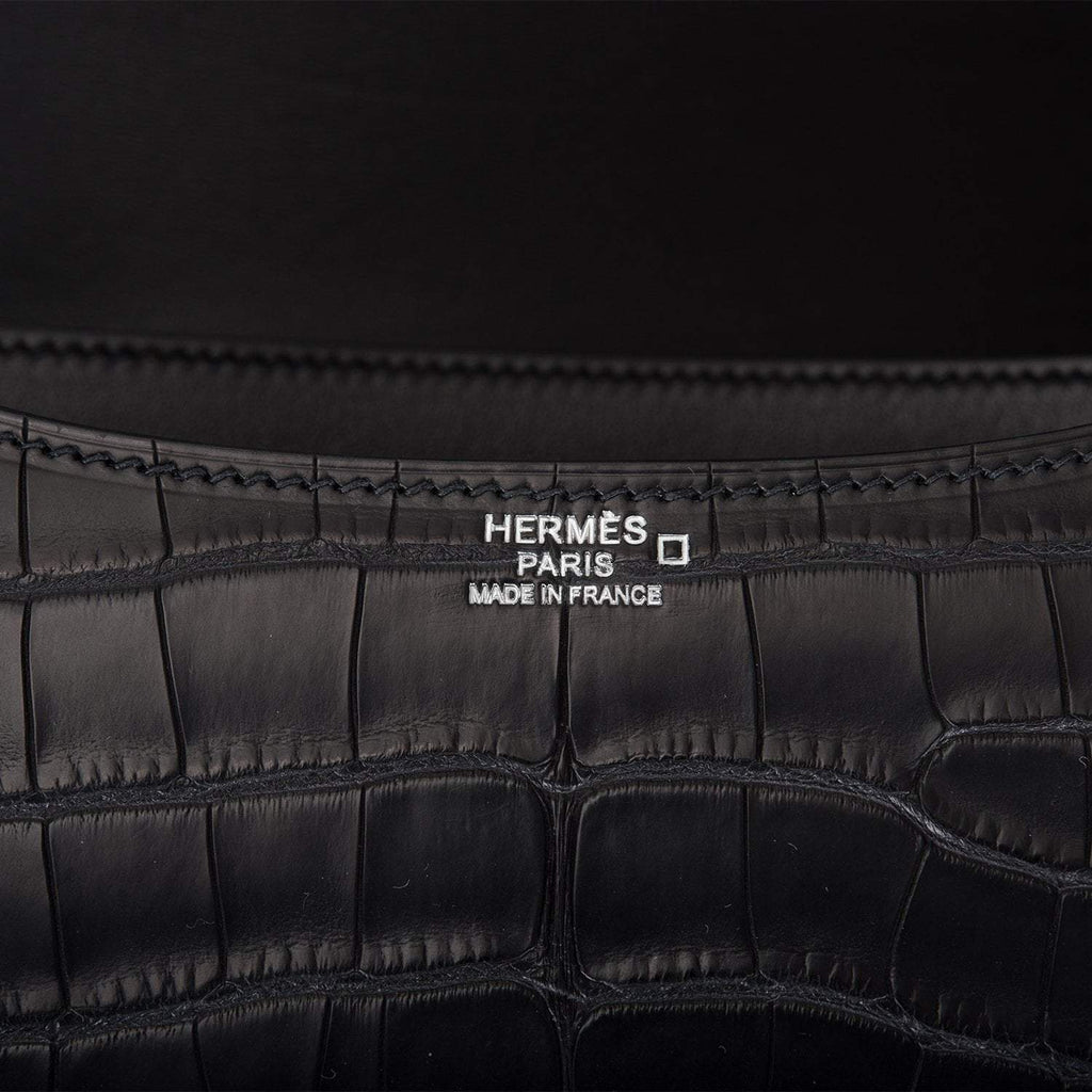 Hermes Black Matte Alligator and Ombre Lizard Marquette Constance 24cm Palladium Hardware - Exclusu