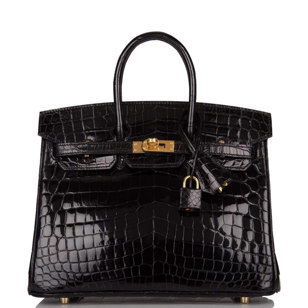 Hermes Black Shiny Niloticus Crocodile Birkin 25cm Gold Hardware - Exclusu