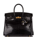 Hermes Black Shiny Niloticus Crocodile Birkin 25cm Gold Hardware - Exclusu