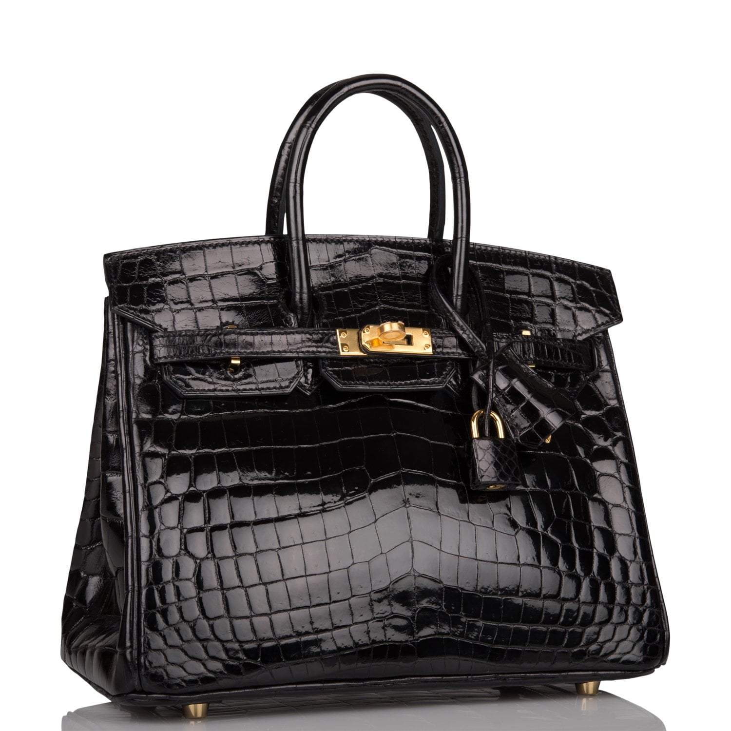Hermes Black Shiny Niloticus Crocodile Birkin 25cm Gold Hardware - Exclusu