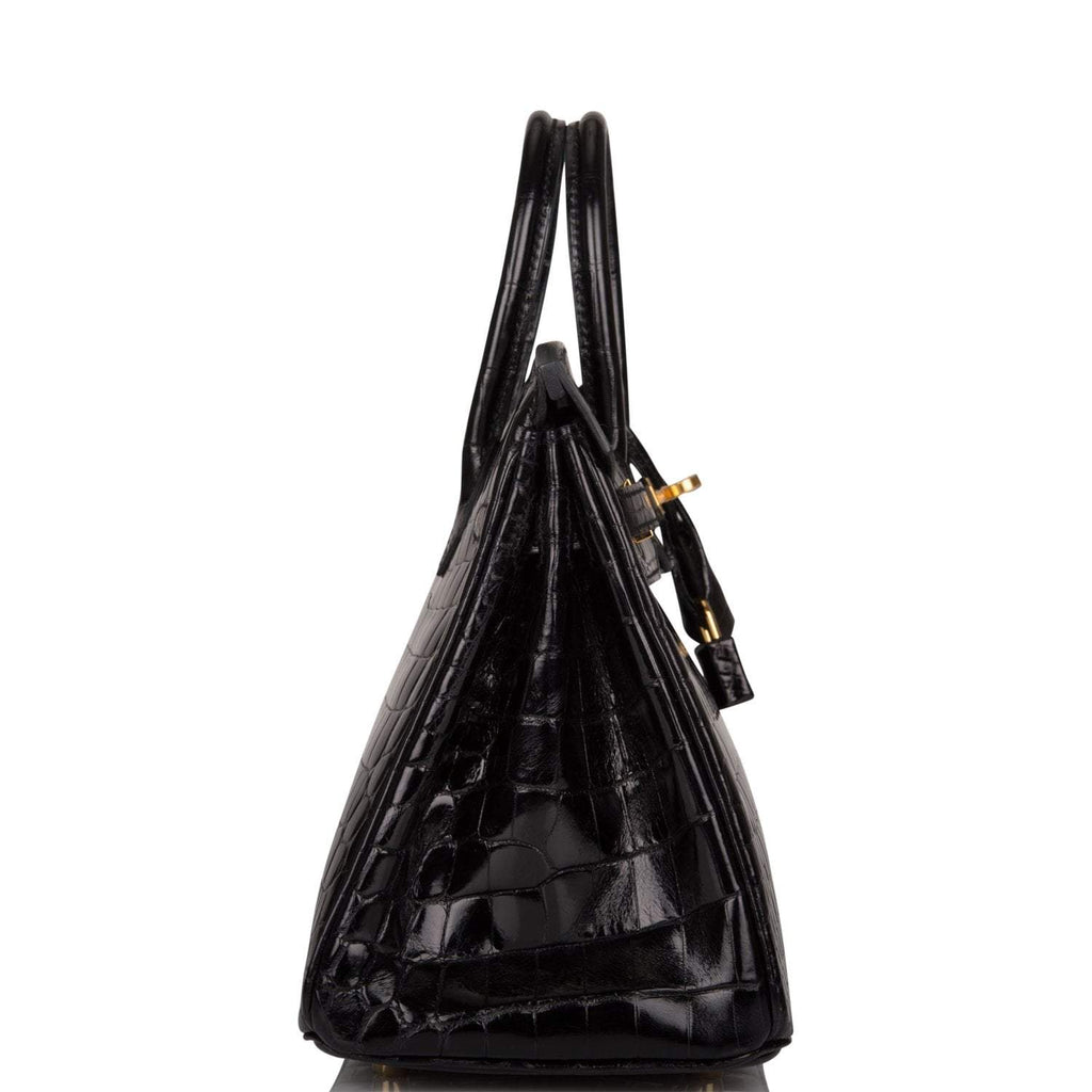 Hermes Black Shiny Niloticus Crocodile Birkin 25cm Gold Hardware - Exclusu