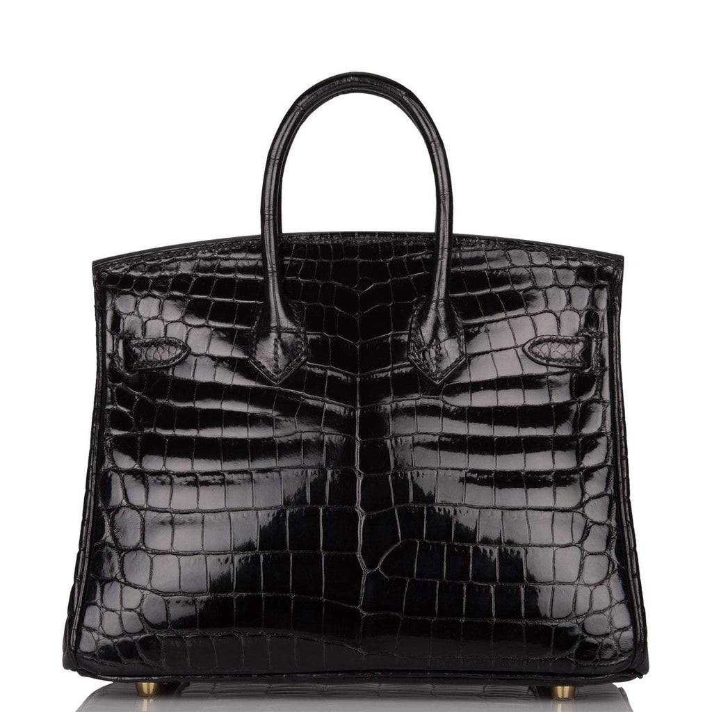 Hermes Black Shiny Niloticus Crocodile Birkin 25cm Gold Hardware - Exclusu