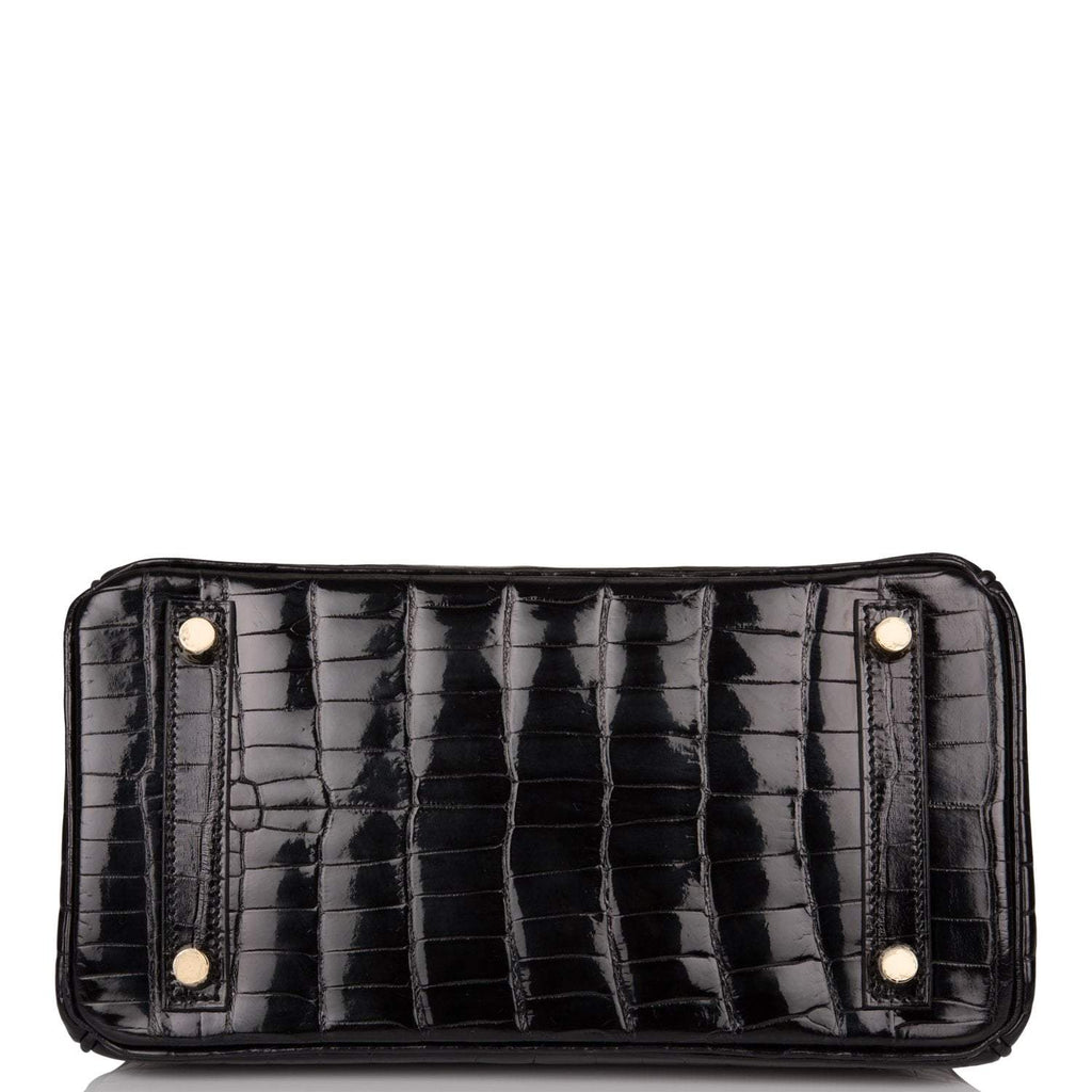 Hermes Black Shiny Niloticus Crocodile Birkin 25cm Gold Hardware - Exclusu