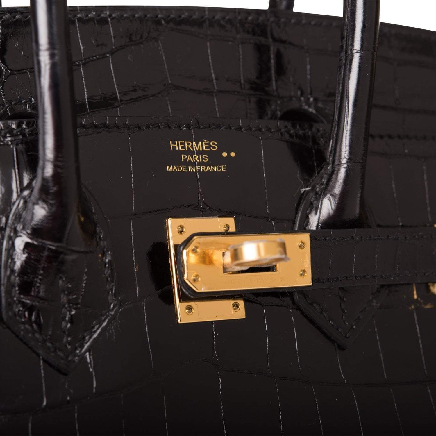 Hermes Black Shiny Niloticus Crocodile Birkin 25cm Gold Hardware - Exclusu