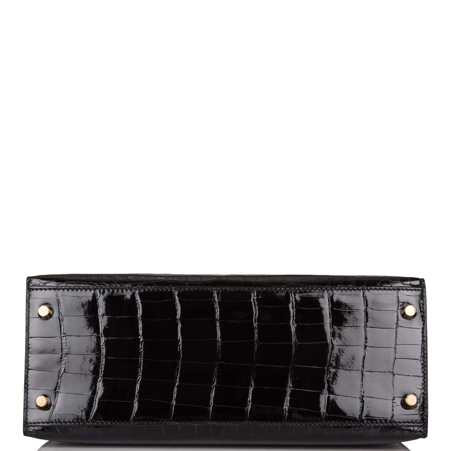 Hermes Black Shiny Niloticus Crocodile Sellier Kelly 28cm Gold Hardware - Exclusu