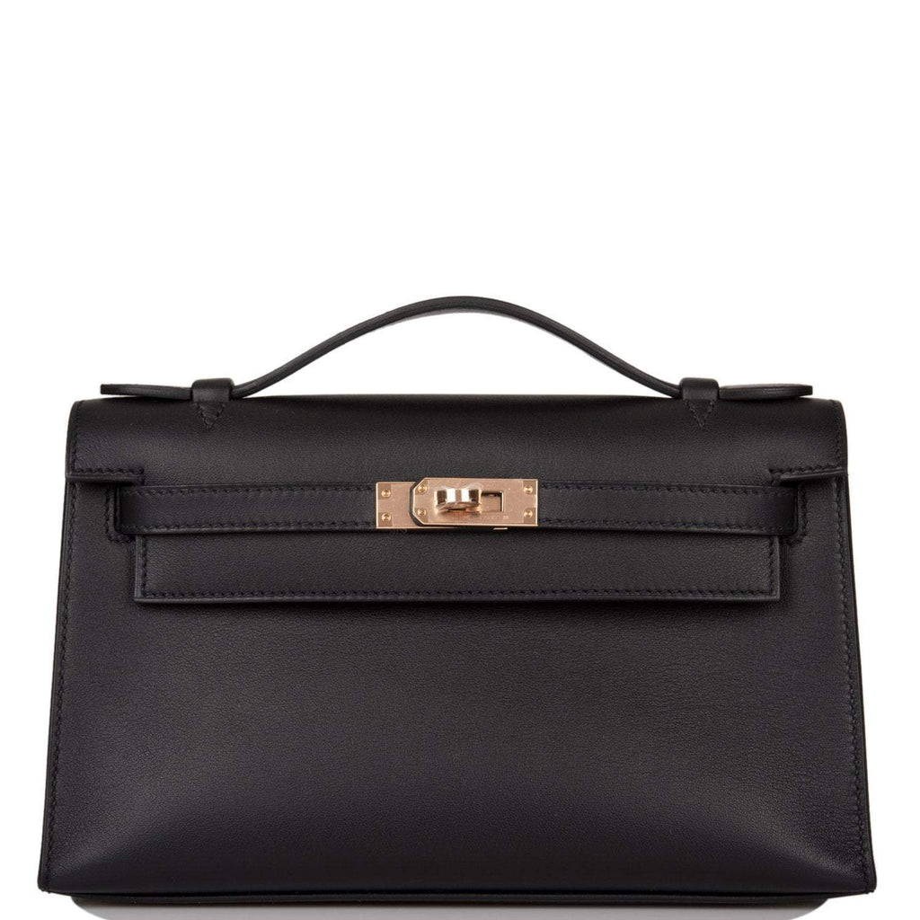 Hermes Black Swift Mini Kelly Pochette Rose Gold Hardware - Exclusu