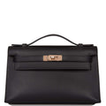 Hermes Black Swift Mini Kelly Pochette Rose Gold Hardware - Exclusu