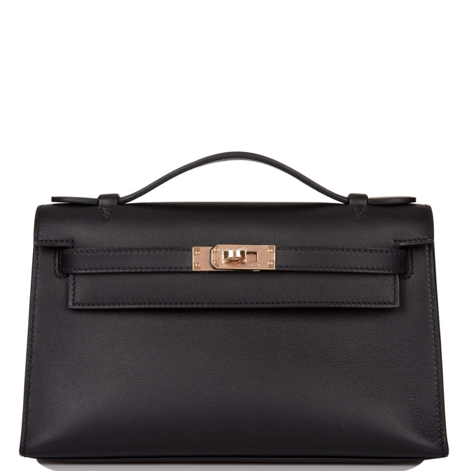 Hermes Black Swift Mini Kelly Pochette Rose Gold Hardware - Exclusu