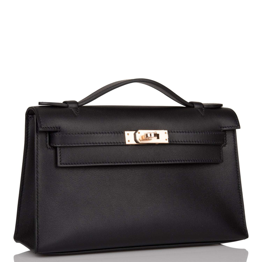 Hermes Black Swift Mini Kelly Pochette Rose Gold Hardware - Exclusu