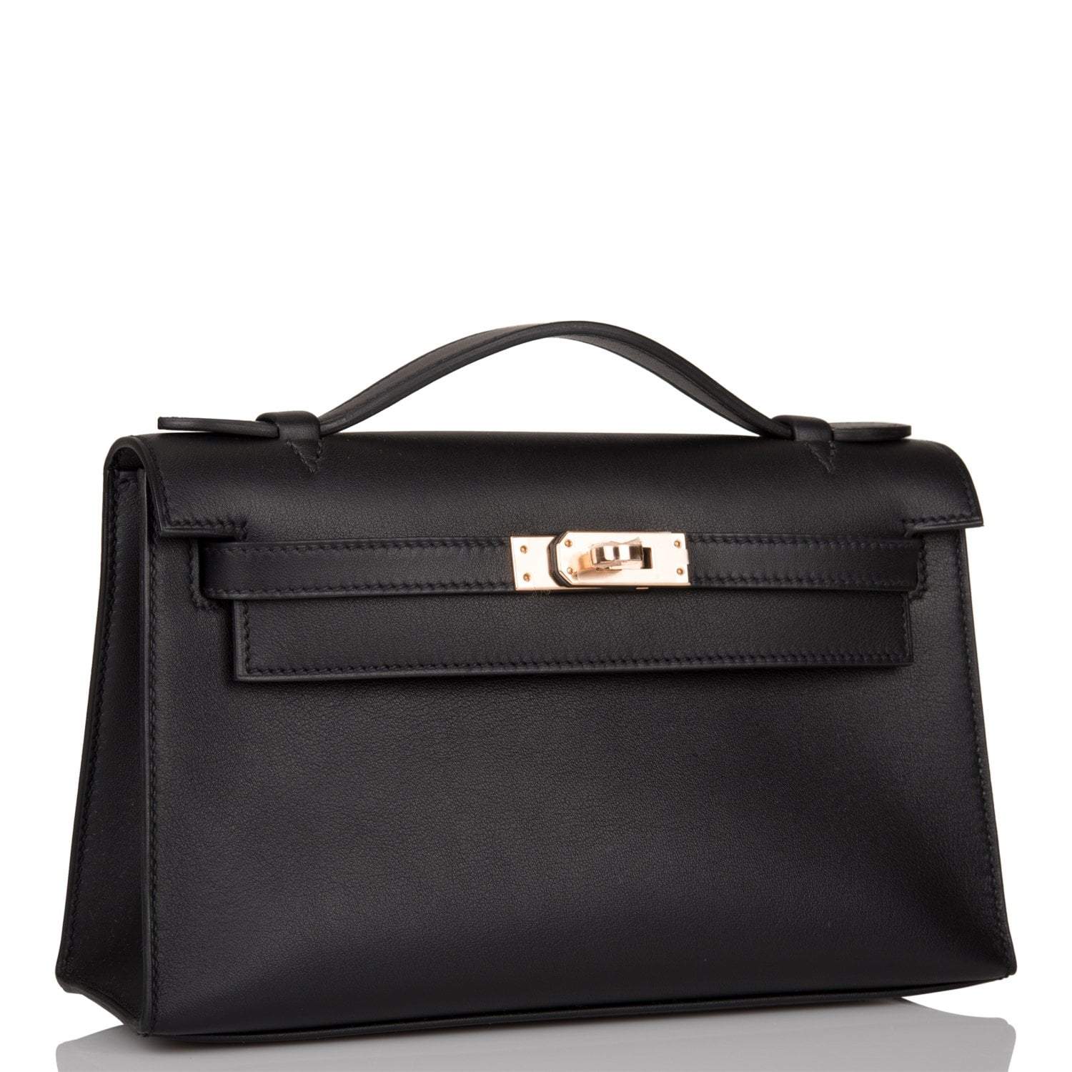Hermes Black Swift Mini Kelly Pochette Rose Gold Hardware - Exclusu