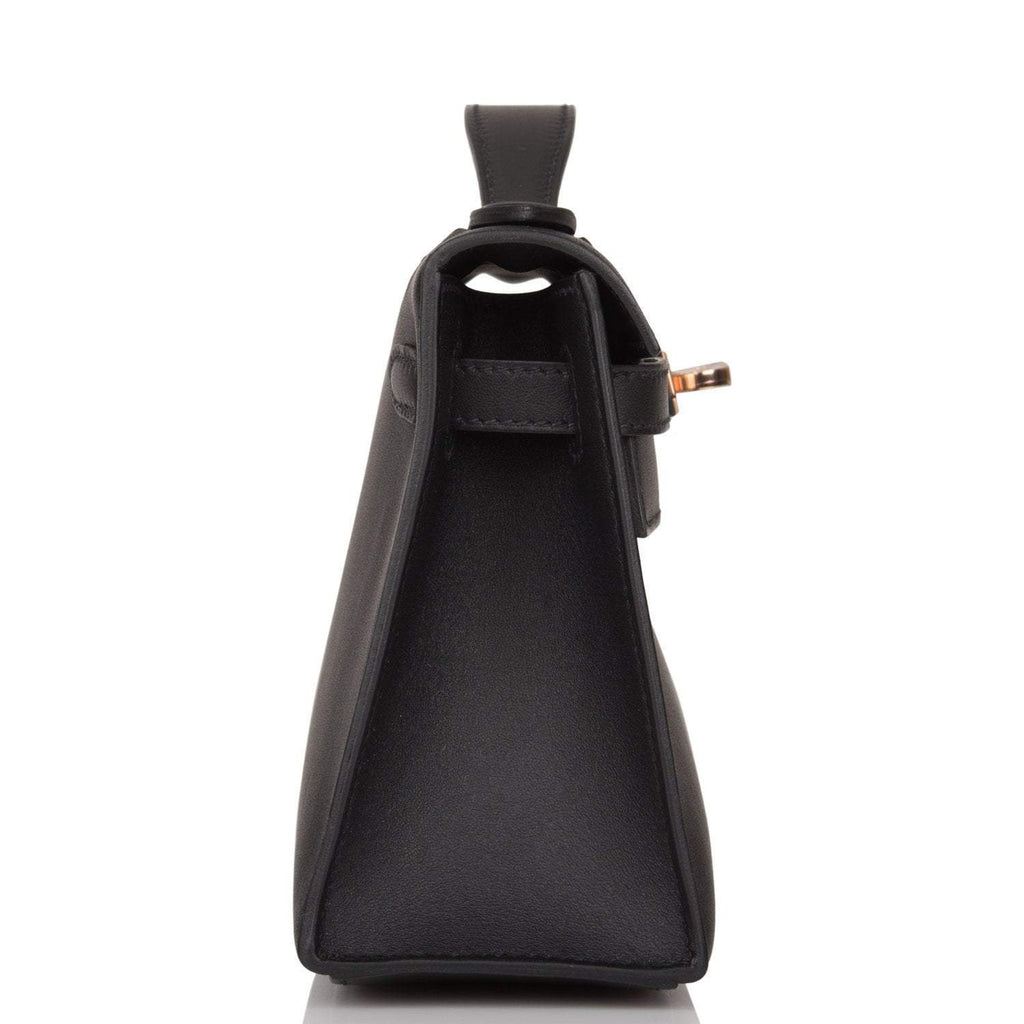 Hermes Black Swift Mini Kelly Pochette Rose Gold Hardware - Exclusu