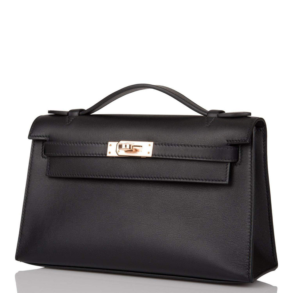 Hermes Black Swift Mini Kelly Pochette Rose Gold Hardware - Exclusu