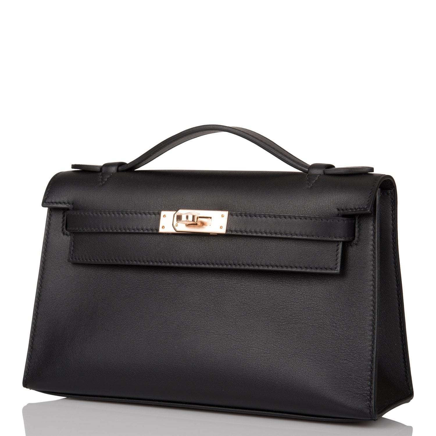 Hermes Black Swift Mini Kelly Pochette Rose Gold Hardware - Exclusu