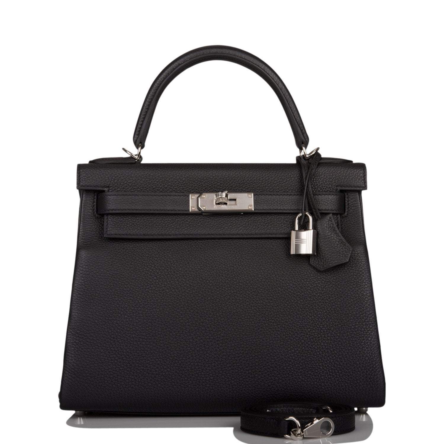 Hermes Black Togo Retourne Kelly 28cm Palladium Hardware - Exclusu
