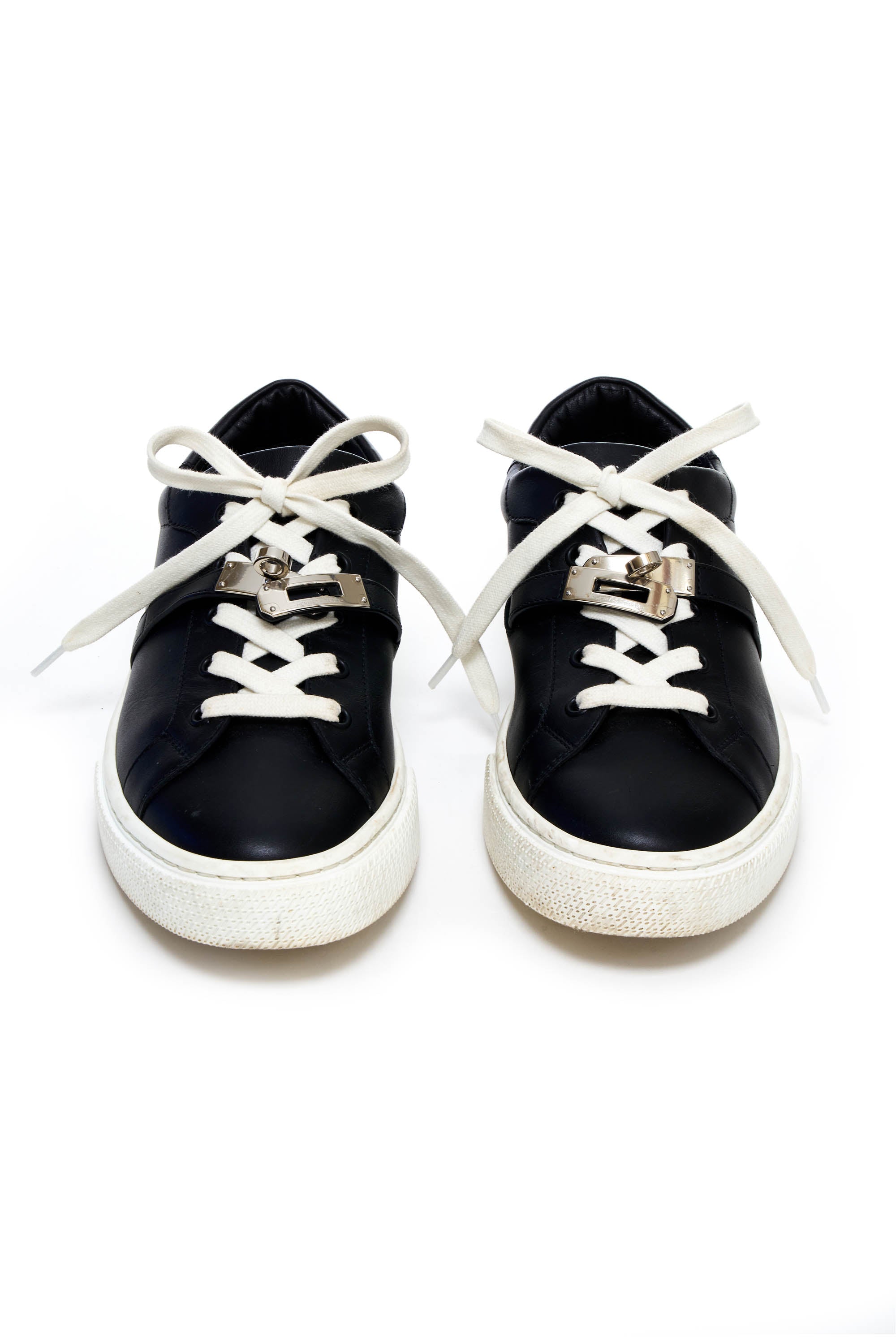Hermes Black and White Leather Kelly Sneakers Size 38 - Exclusu