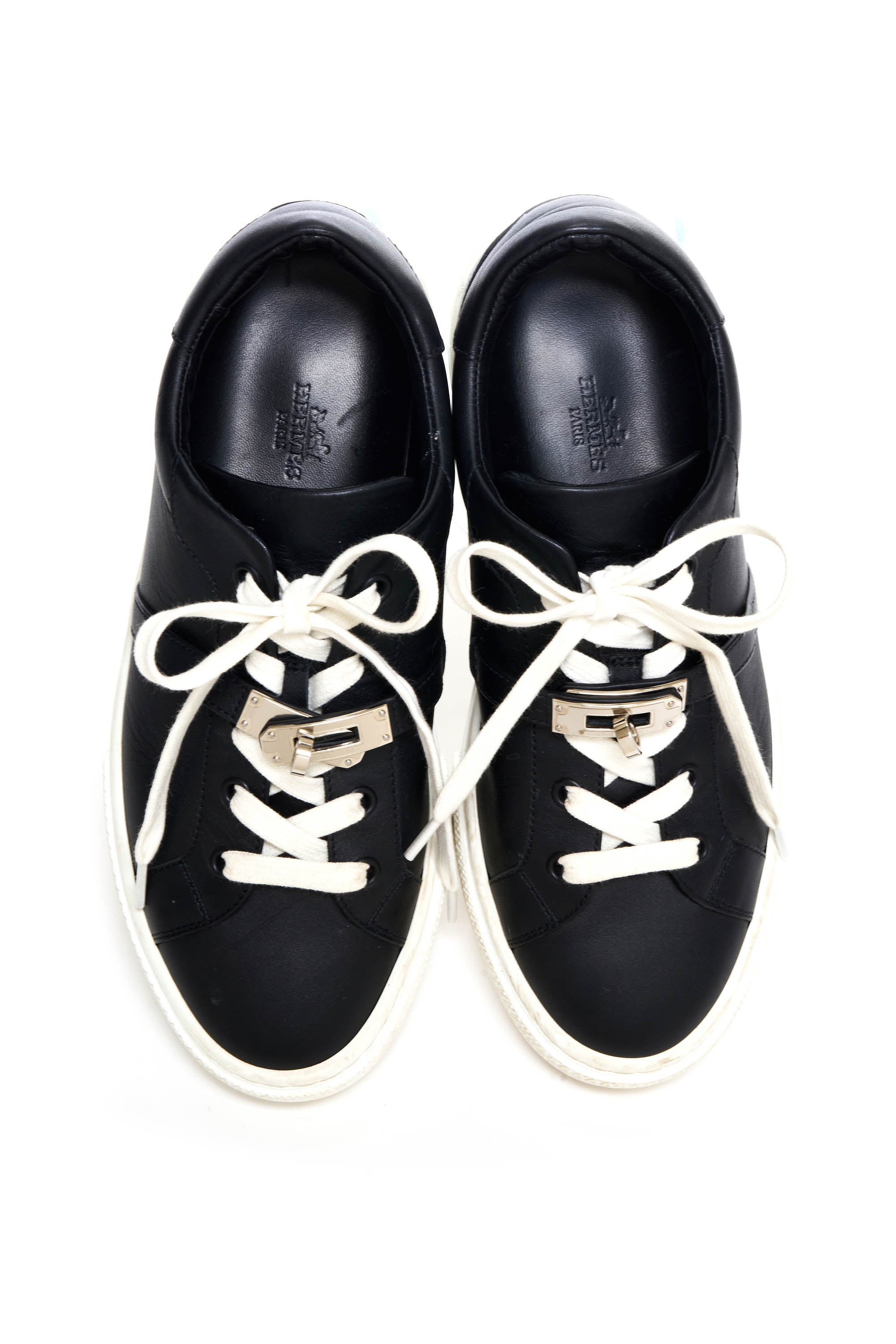 Hermes Black and White Leather Kelly Sneakers Size 38 - Exclusu