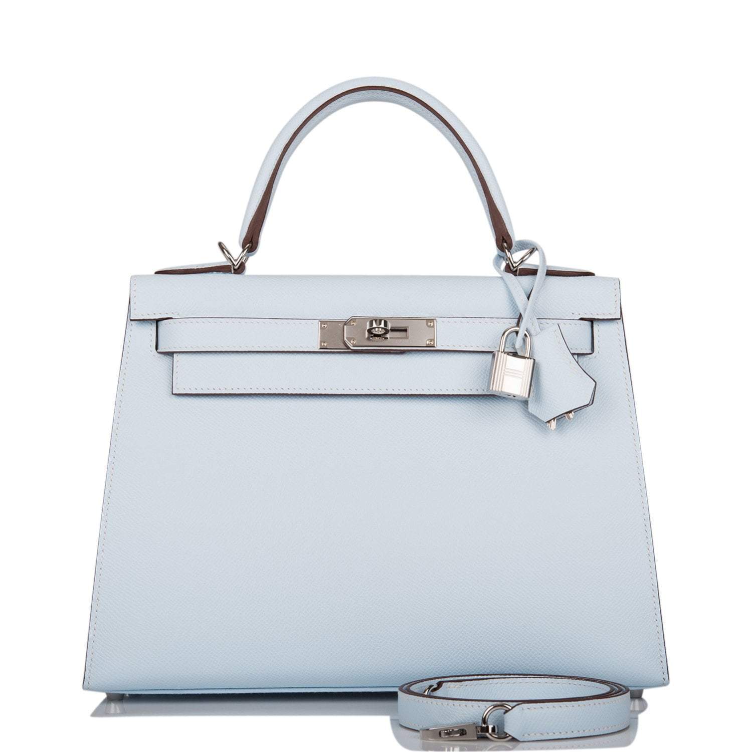 Hermes Bleu Brume Epsom Sellier Kelly 28cm Palladium Hardware - Exclusu