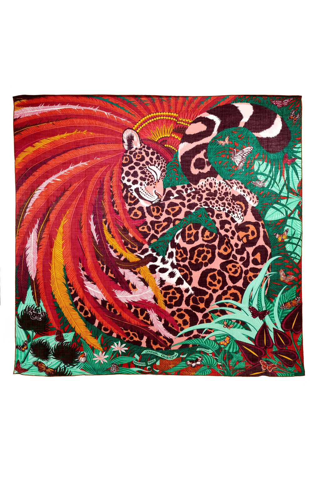 Hermes 'Jaguar Quetzal' Silk and Cashmere Shawl 140cm - Exclusu