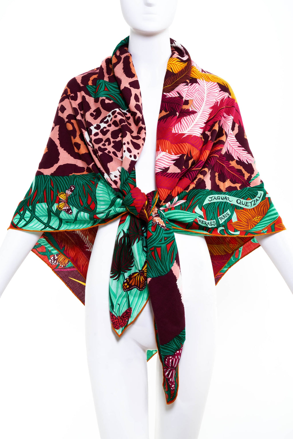 Hermes 'Jaguar Quetzal' Silk and Cashmere Shawl 140cm - Exclusu