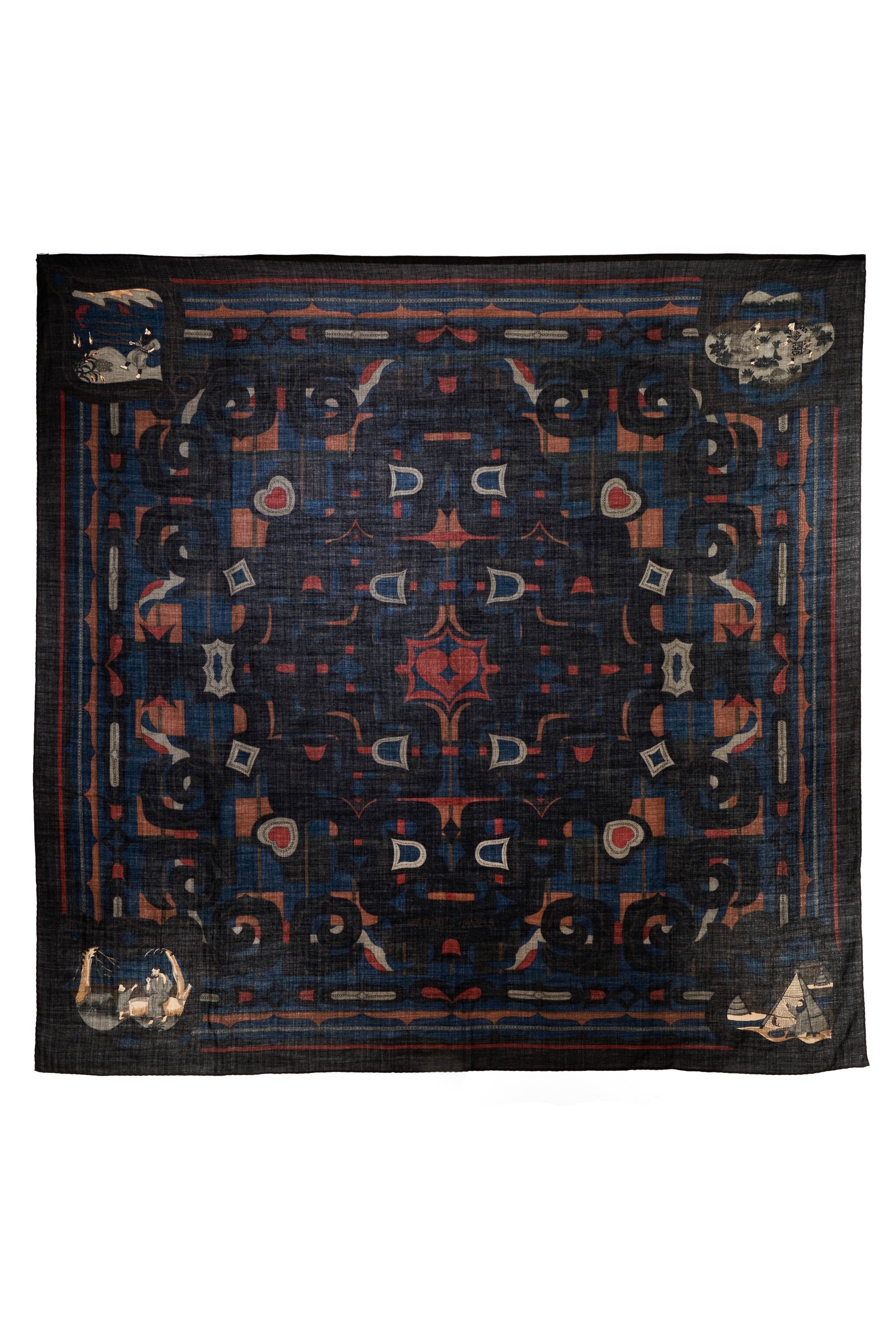 Hermes 'Esprit Anjou' Charcoal Silk and Cashmere Shawl 140cm - Exclusu