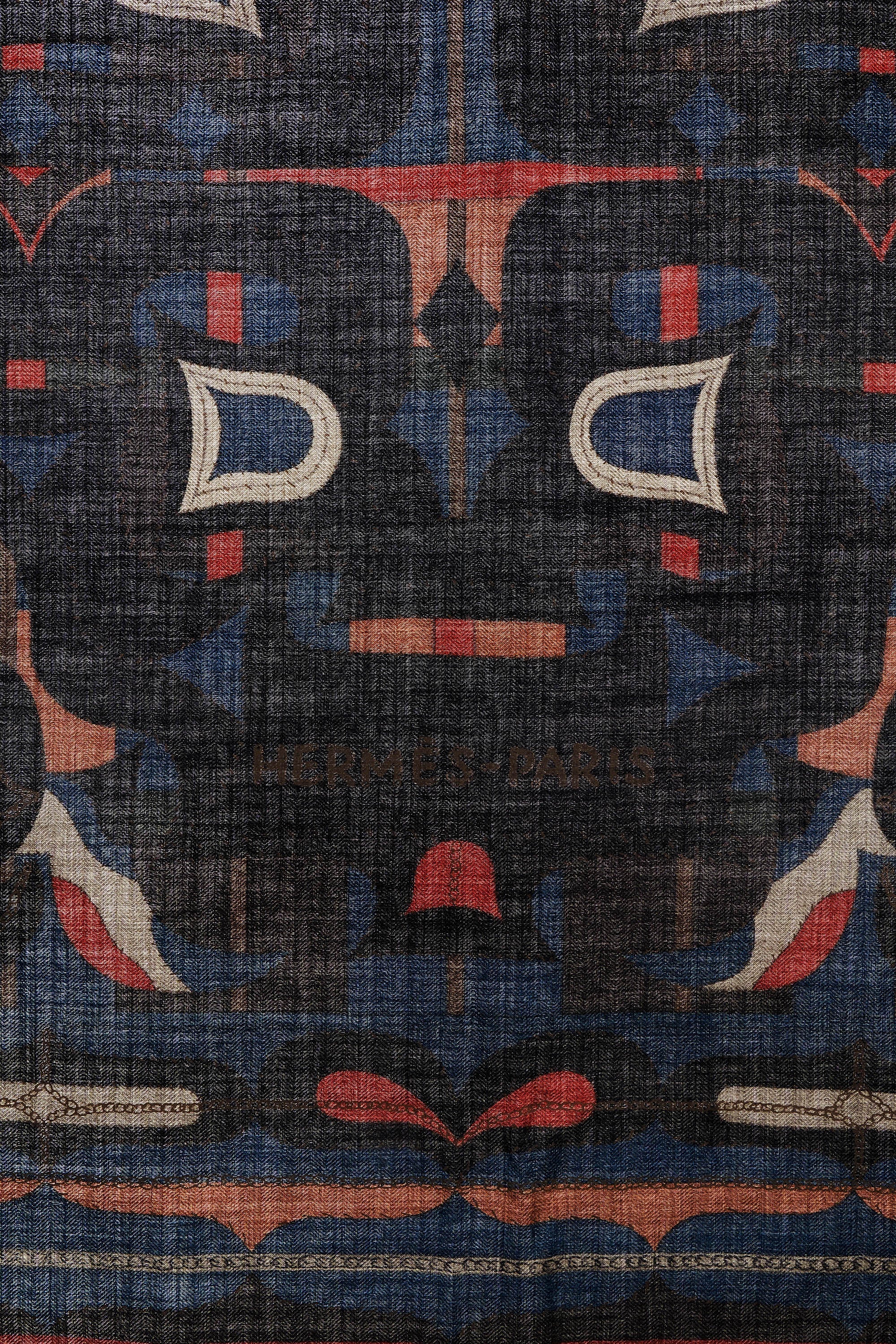 Hermes 'Esprit Anjou' Charcoal Silk and Cashmere Shawl 140cm - Exclusu