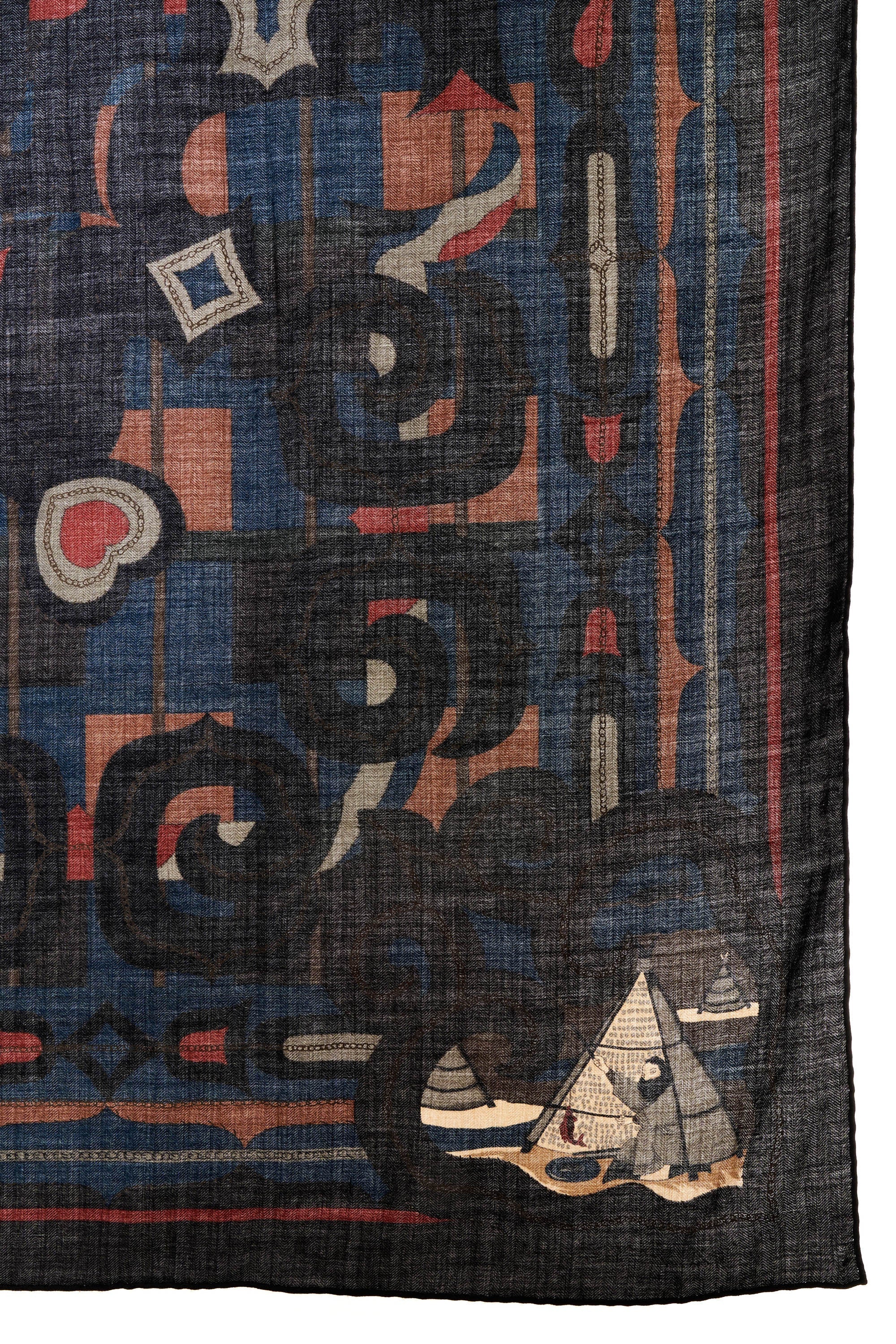 Hermes 'Esprit Anjou' Charcoal Silk and Cashmere Shawl 140cm - Exclusu