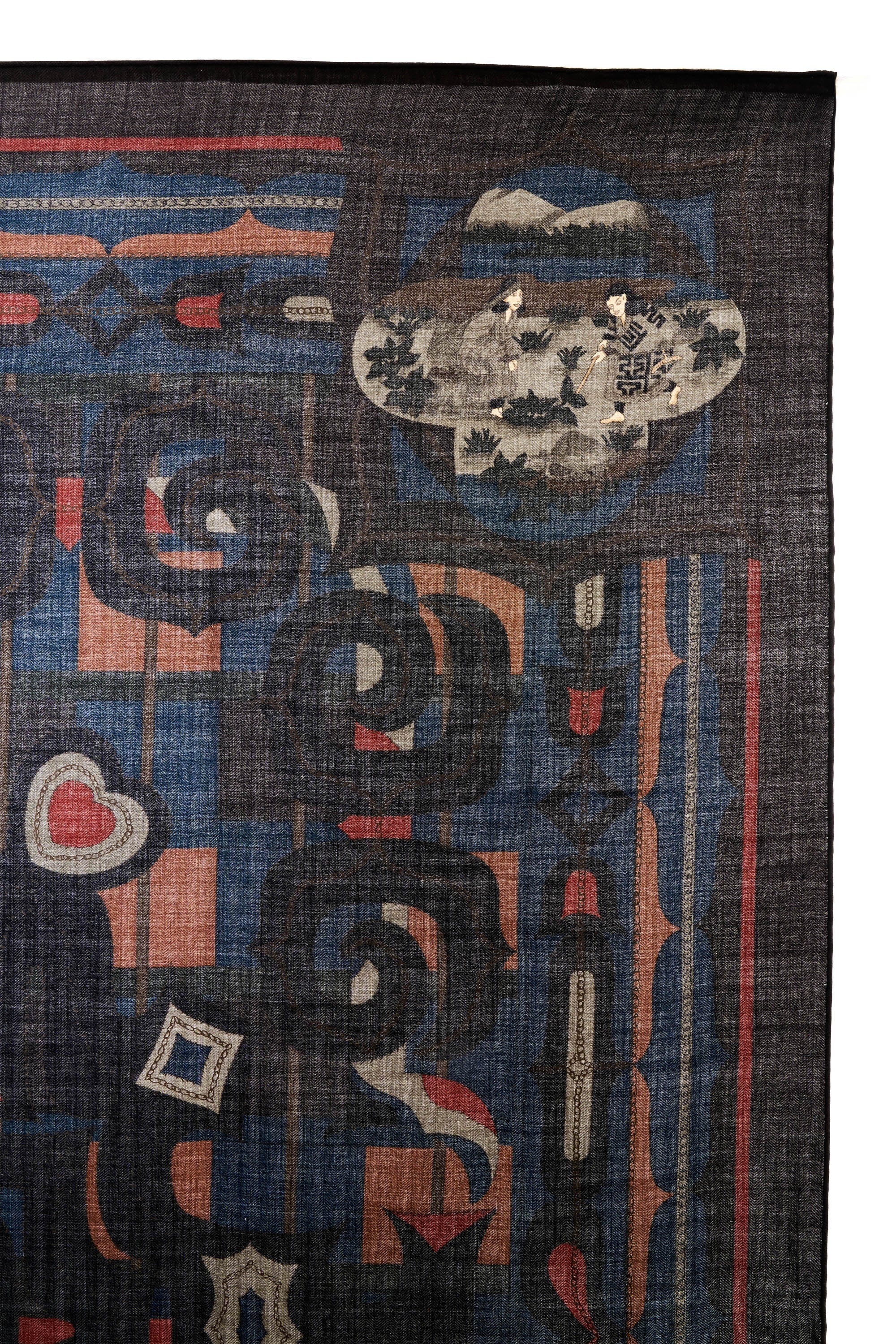 Hermes 'Esprit Anjou' Charcoal Silk and Cashmere Shawl 140cm - Exclusu