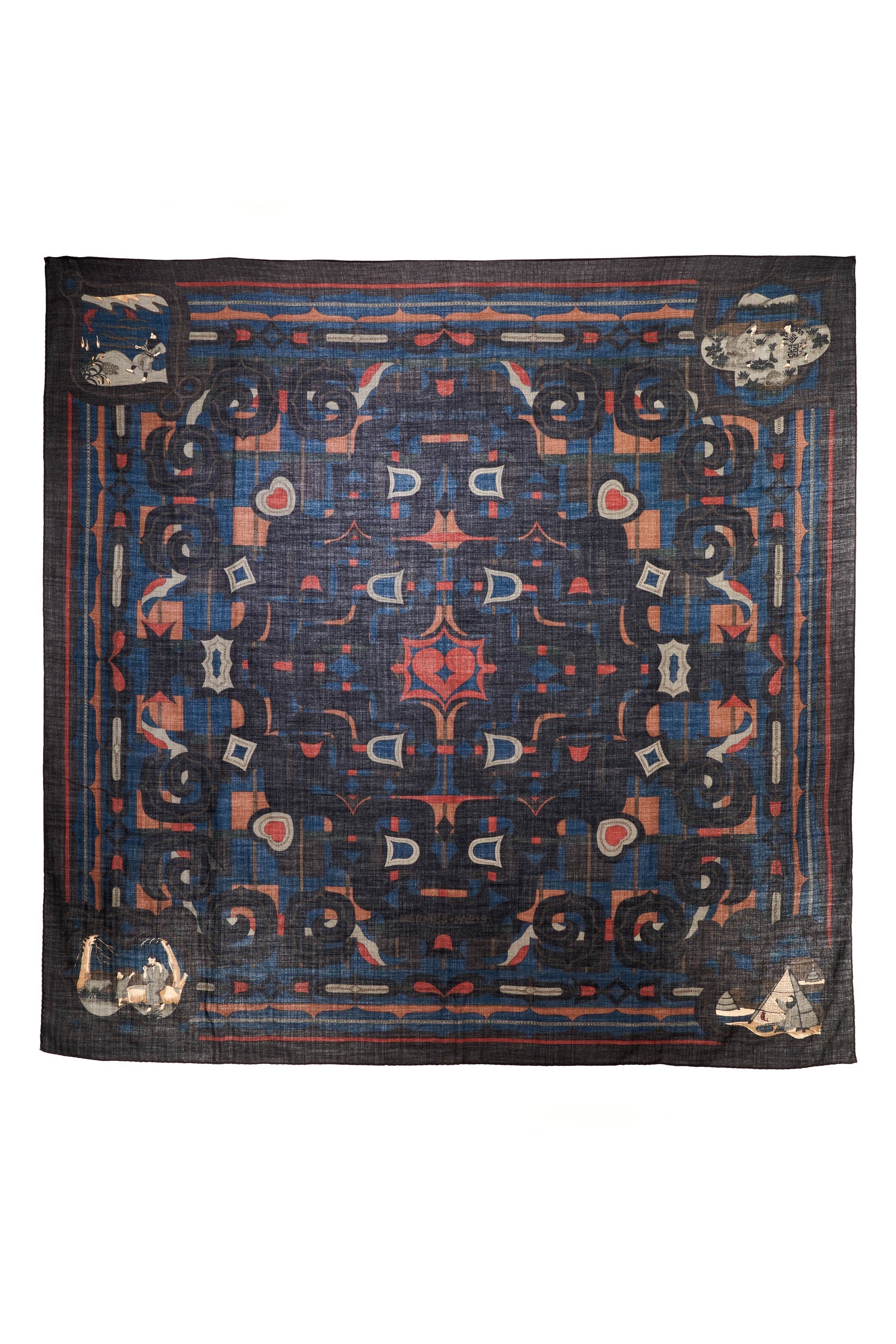 Hermes 'Esprit Anjou' Charcoal Silk and Cashmere Shawl 140cm - Exclusu