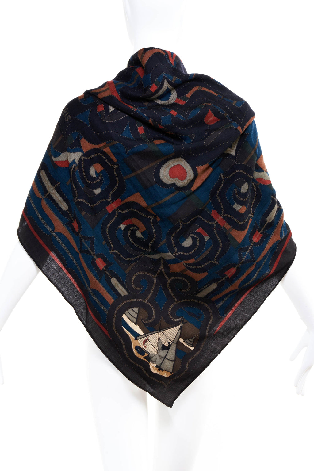 Hermes 'Esprit Anjou' Charcoal Silk and Cashmere Shawl 140cm - Exclusu