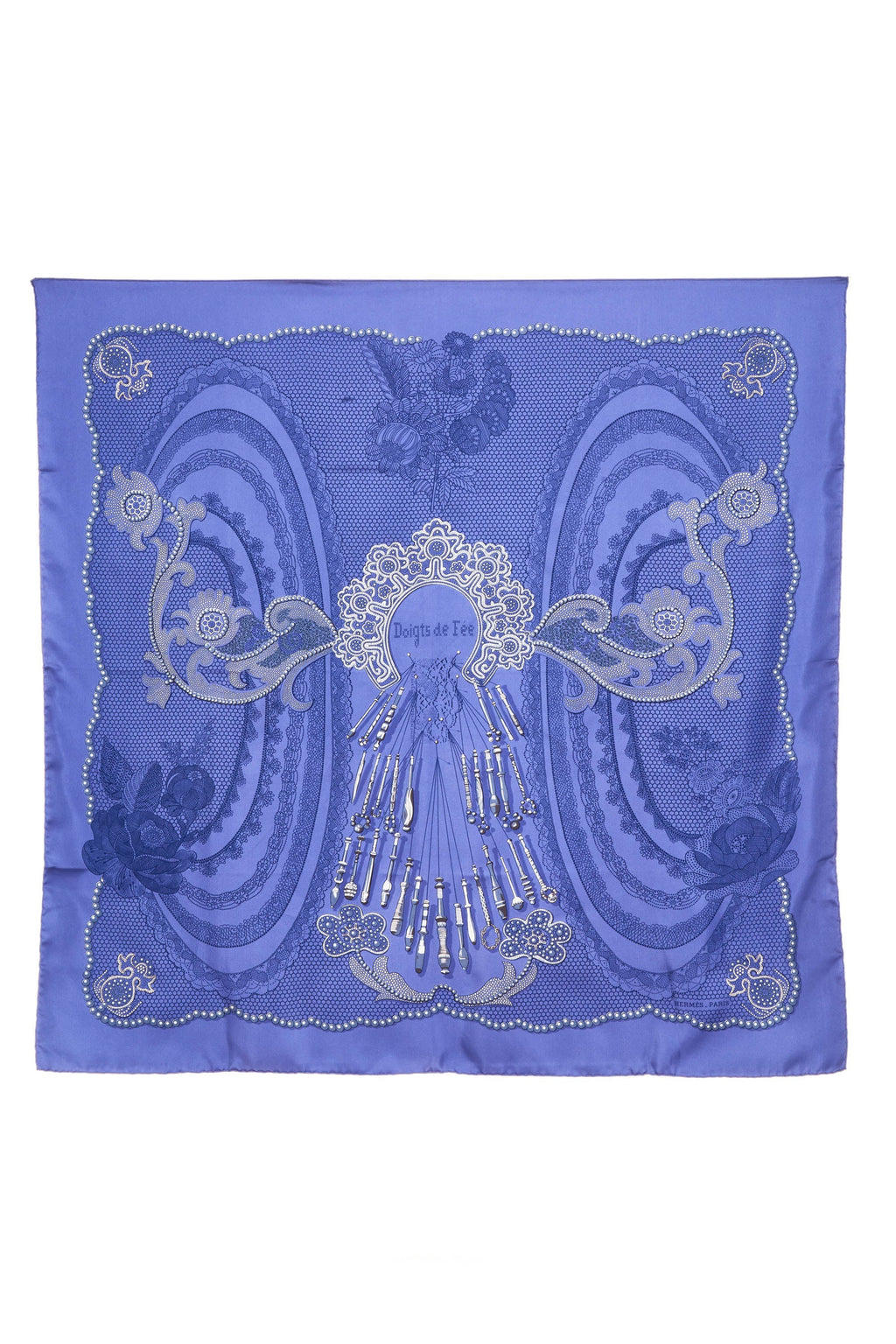 Hermes Silk Scarf 90cm 'Doights de fee' Periwinkle - Exclusu